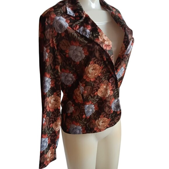 Vintage Medium 1970's Womens Blazer Jacket Polyester Floral Notch Lapel Cropped - Picture 3 of 7